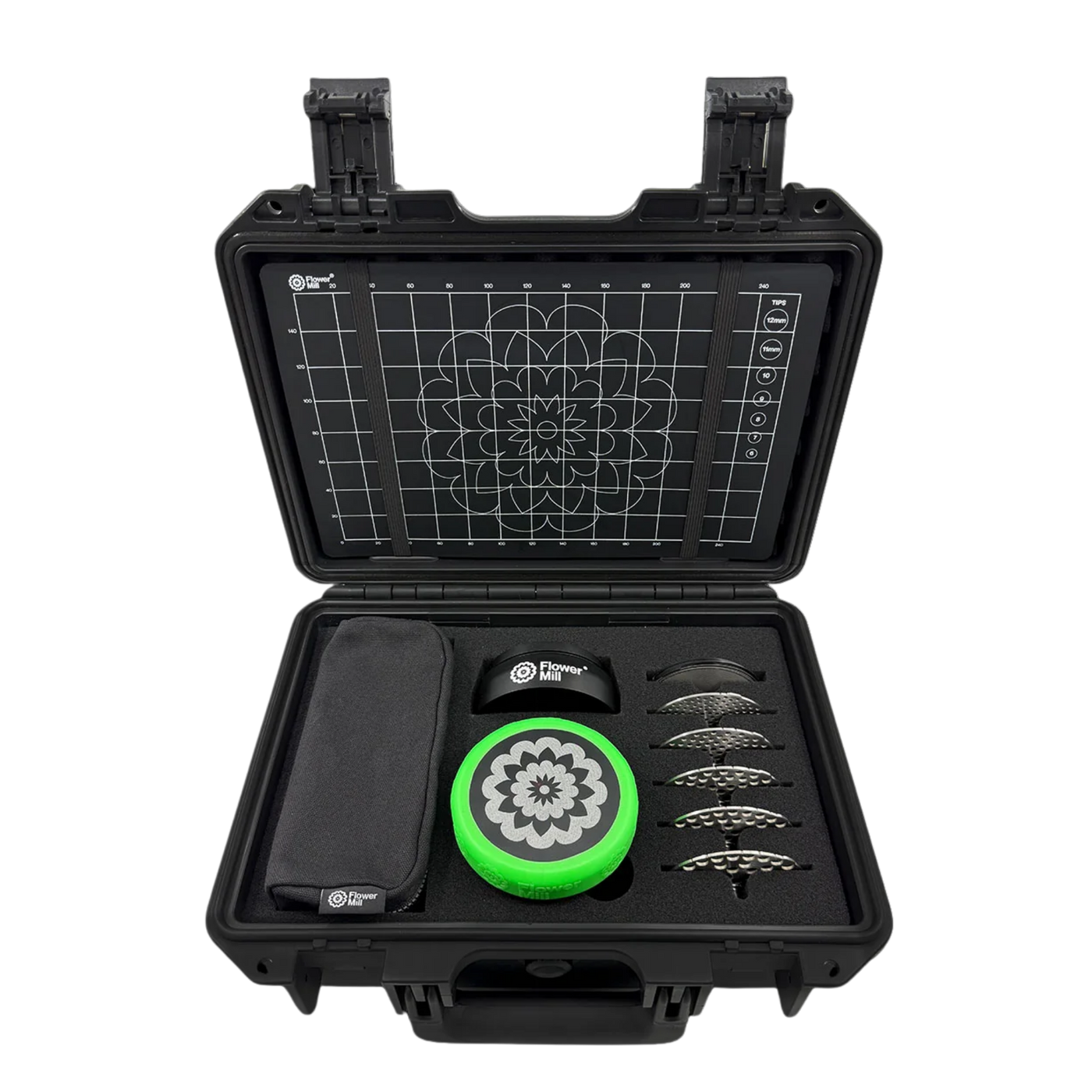 Flower Mill Next Gen Premium 3.5 inch Pro Kit with mill, plates, grip and case