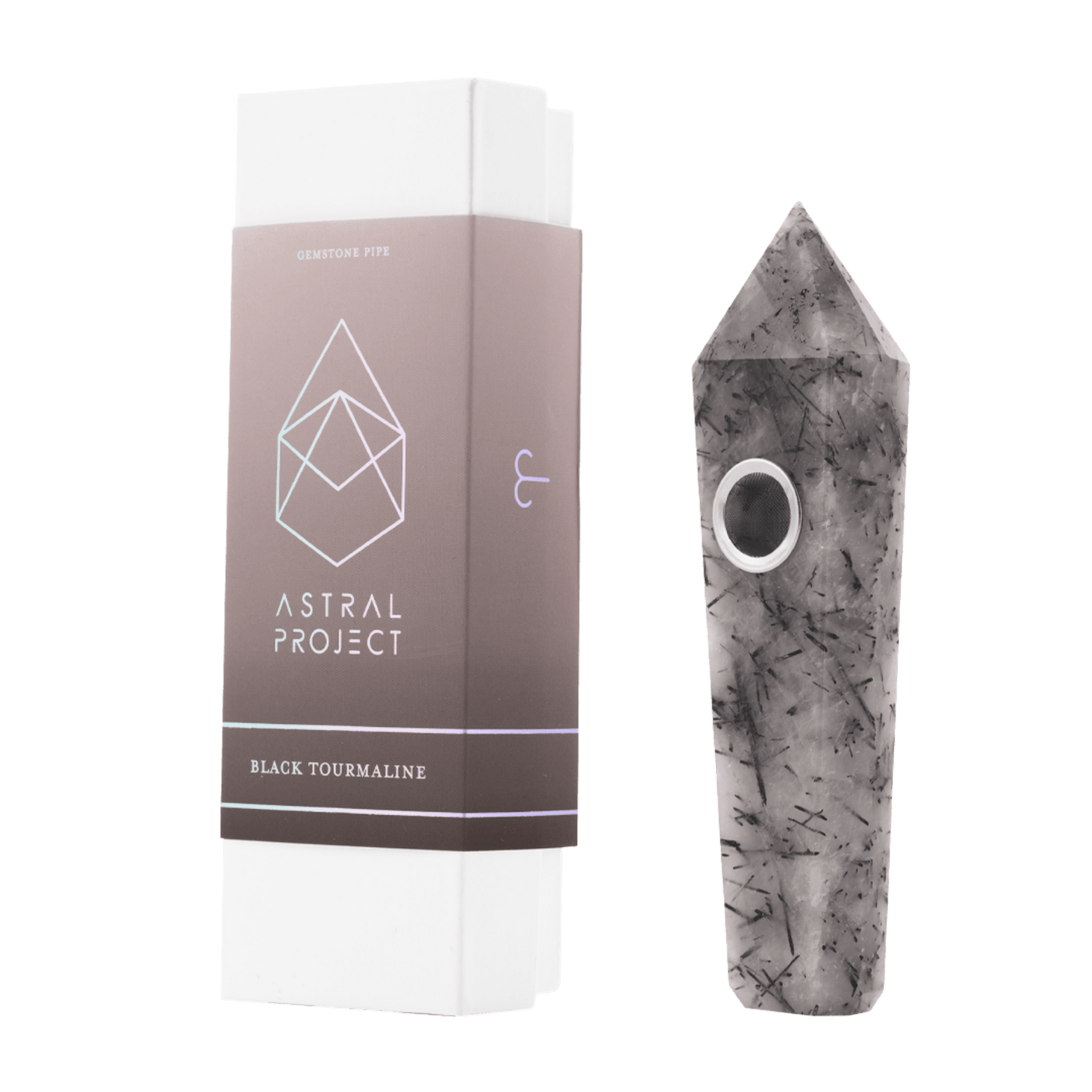 Astral Project Gemstone Hand Pipe - Tourmalinated Quartz - 1321