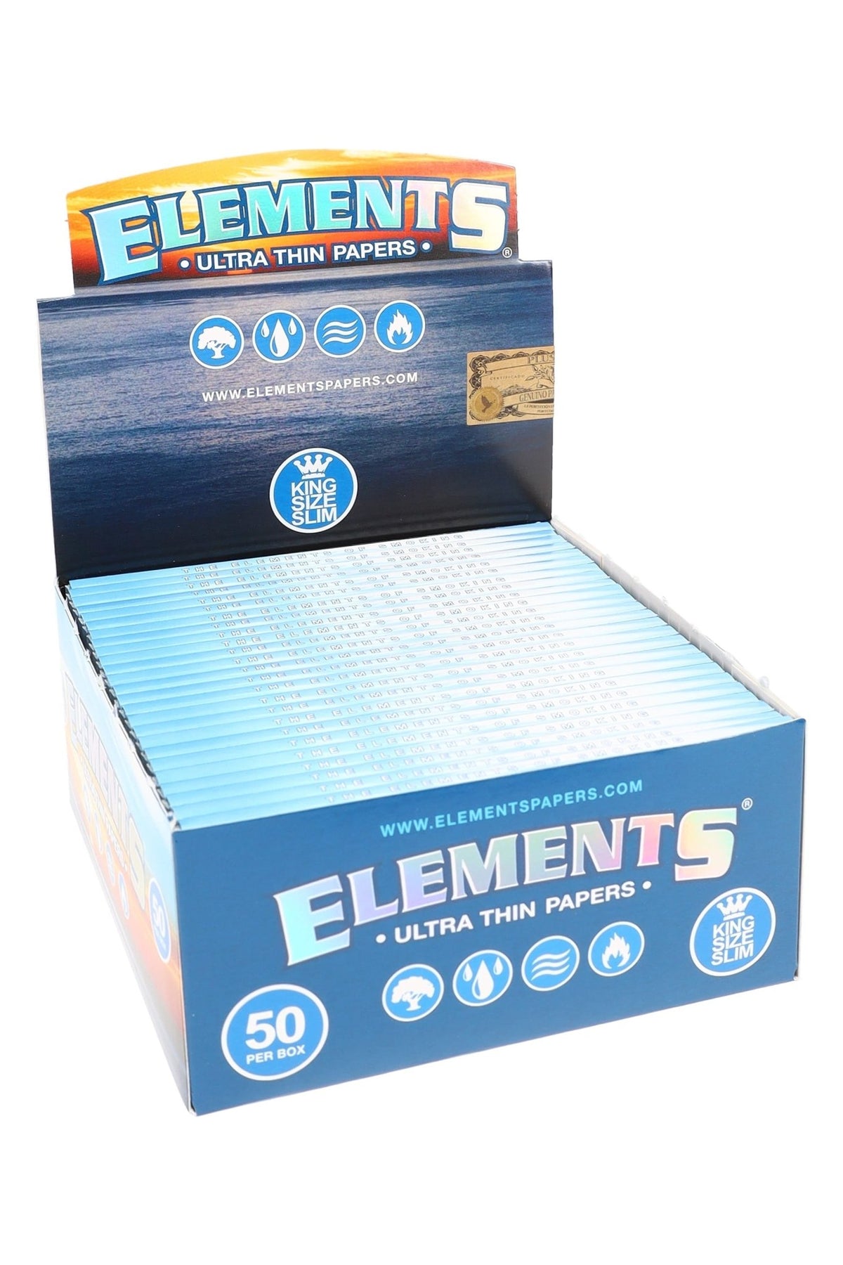 Elements King Size Slim Rice Rolling Papers, Box of 50 Booklets - 1321