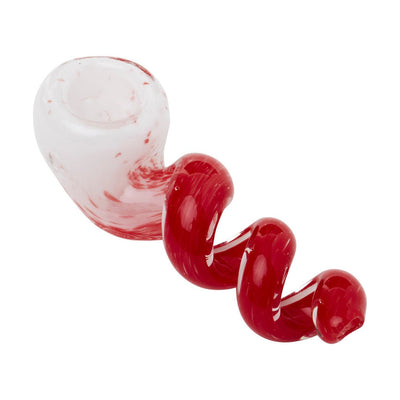 Human Grade Corkscrew Pipe - White Frit with Red