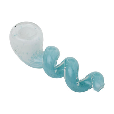 Human Grade Corkscrew Pipe - White Frit with Glacier