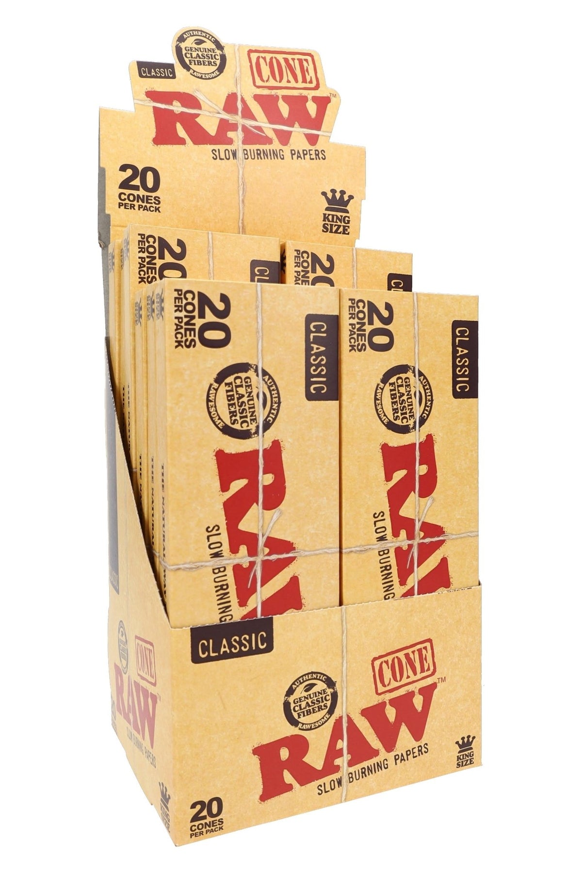 RAW Classic King Size Pre-Rolled Cones, Box of 12 Packs of 20 - 1321