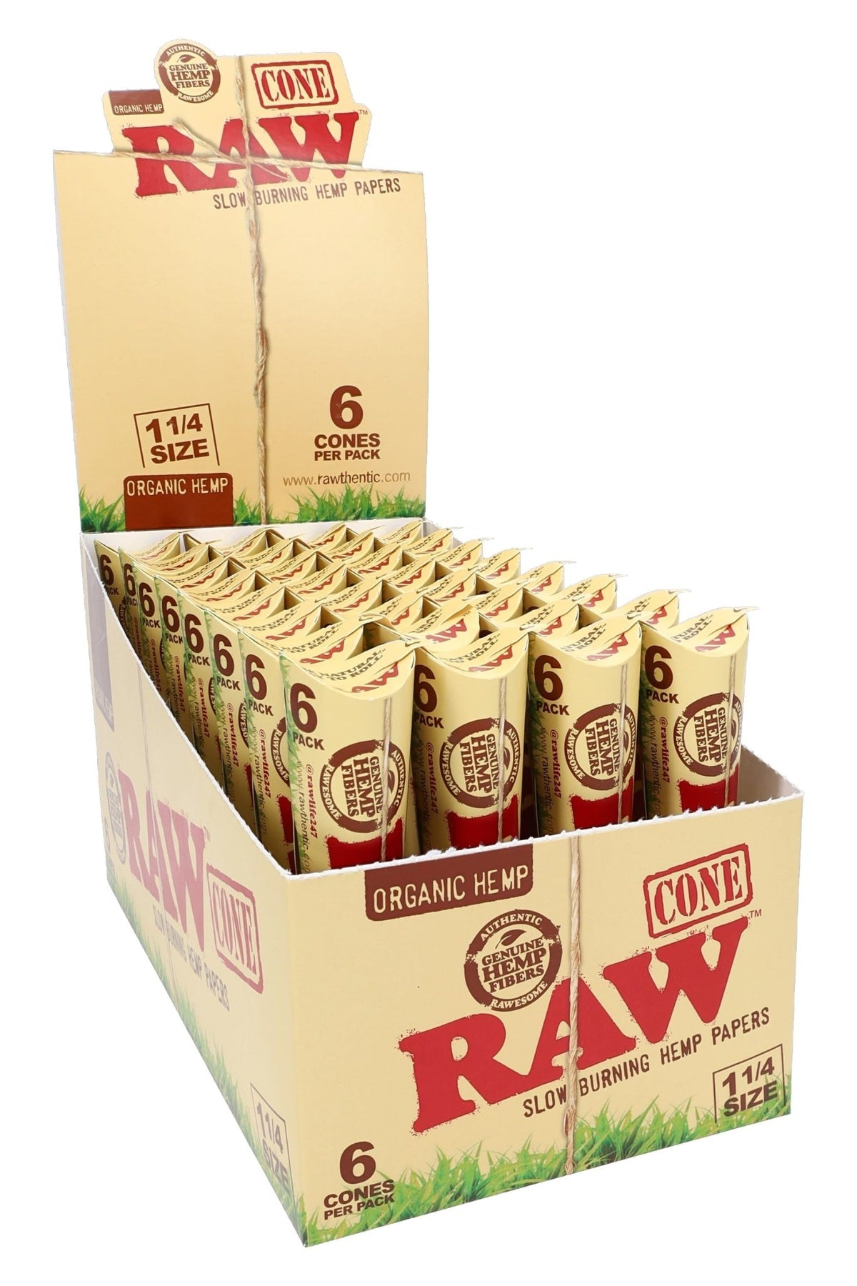 RAW Organic Hemp 1¼ Cones, Box of 32 Packs of 6 - 1321