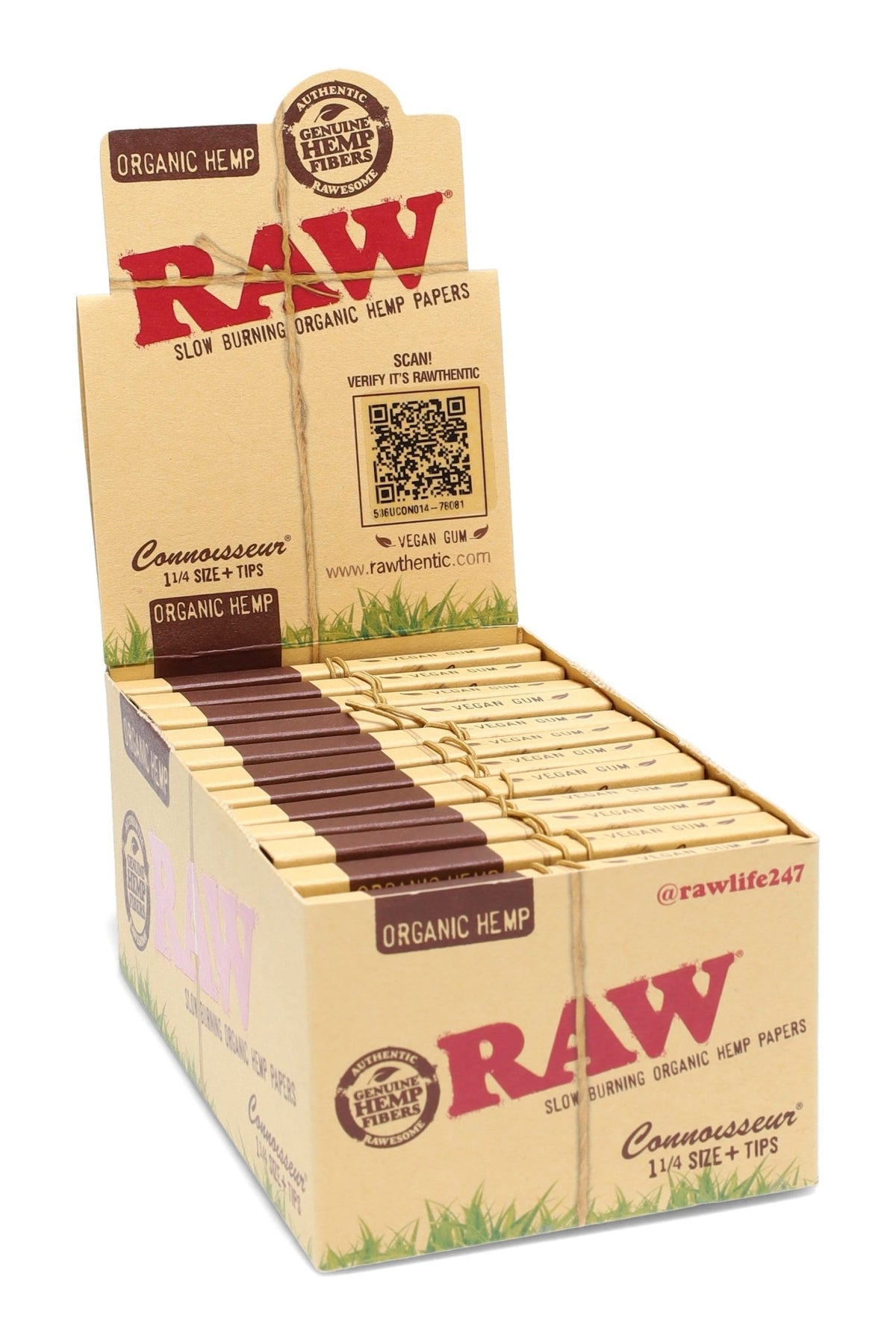 RAW Organic Hemp Connoisseur 1¼ Papers with Tips, Box of 24 Booklets - 1321