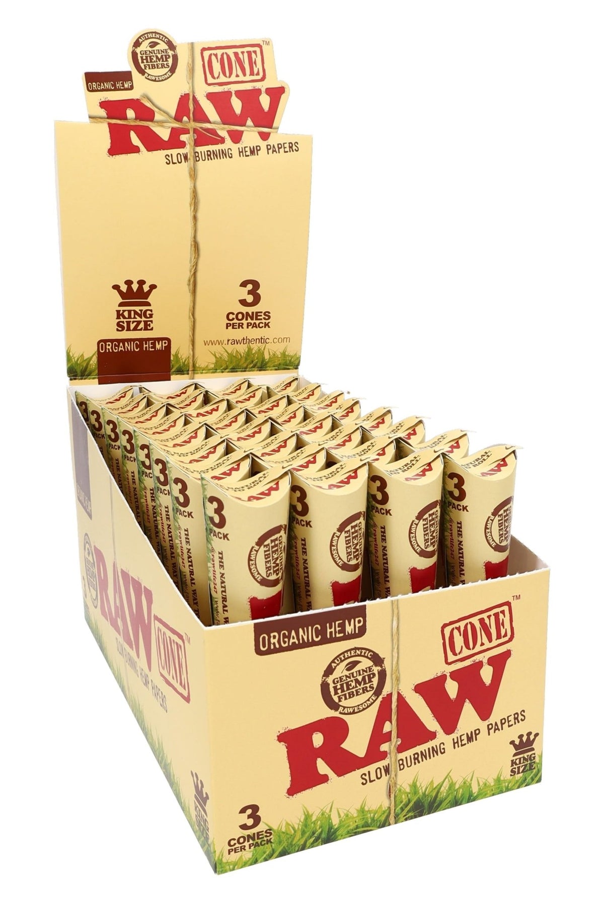 RAW Organic Hemp King Size Cones, Box of 32 Packs of 3 - 1321